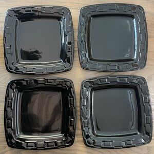 4 Longaberger Woven Traditions Ebony Black Square Dinner Plates 11” Dishes Plate